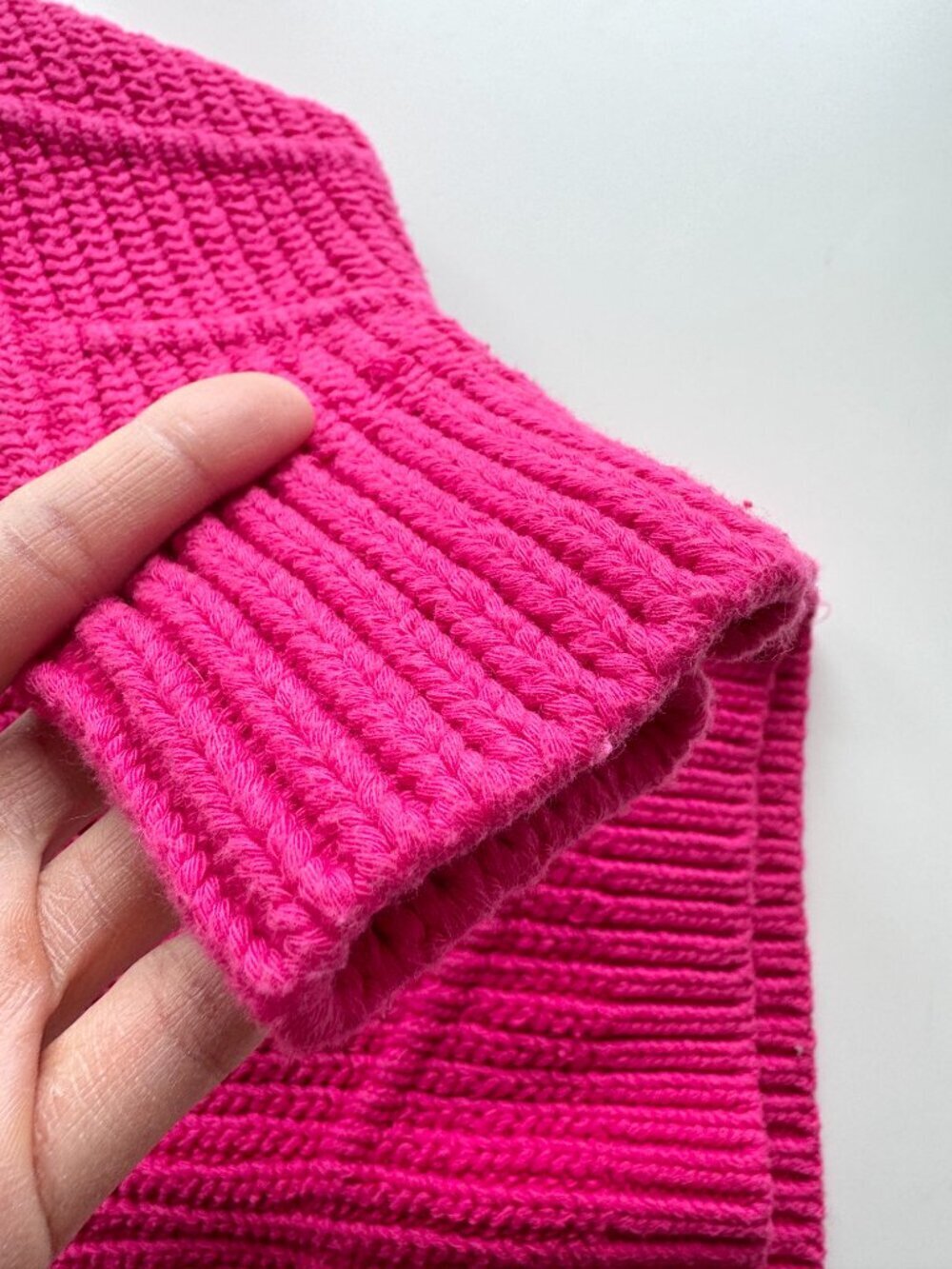 BA&SH Dabney Fuchsia Pink Cotton Knit Ribbed Puff Sleeve Sweater, Size L - Picture 9 of 16